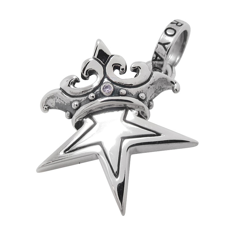 SMALL SOLID STAR WITH CROWN IN CZ