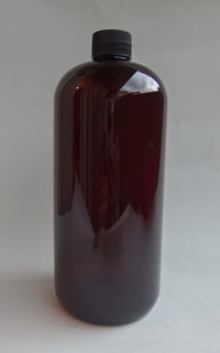 遮光ボトル黒キャップ付茶色プラスチック製1000ml【タオ】