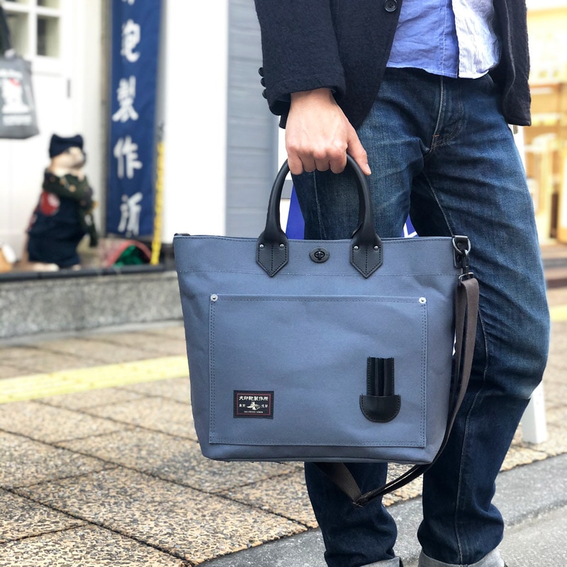 犬印鞄製作所 トートバッグ ビジネスバッグ 帆布 カーキ 2way 黒犬印】純綿6号帆布2ウェイ革手バケツトート(中) | 黒犬印