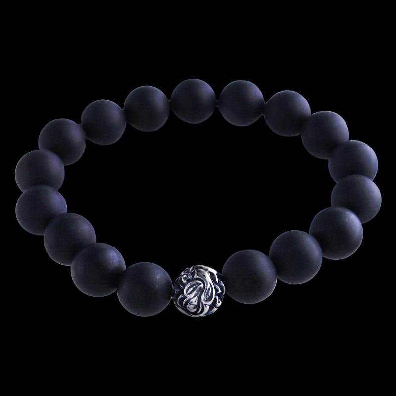 エンボスド ネスト ビード マットオニキス (10mm) ブレスレット