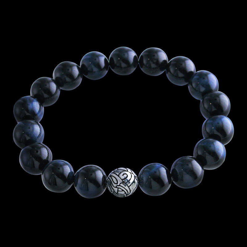 エングレーヴド ネスト ビード ブルータイガーアイ (10mm) ブレスレット