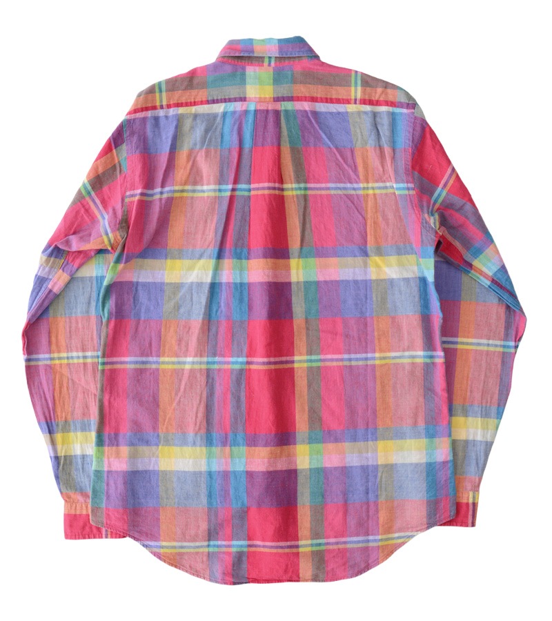 【ラルフローレン】チェックシャツ　長袖　ポニーロゴ　マドラスチェック　緑　L POLO ラルフローレン長袖マドラスチェックシャツ 長袖