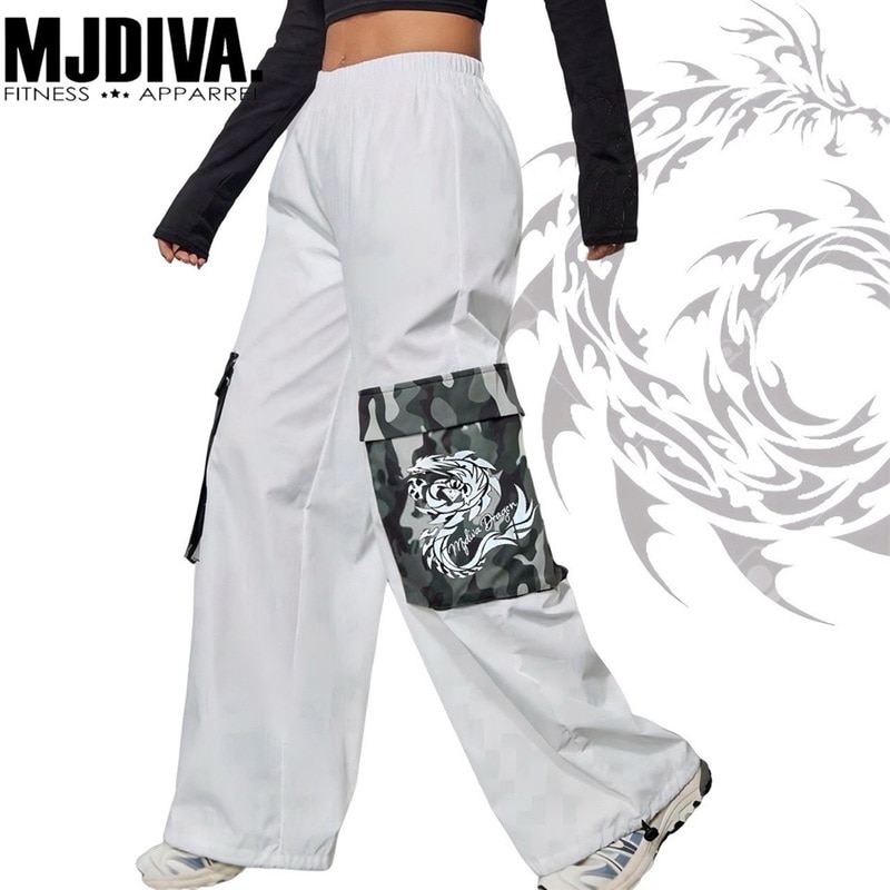男女兼用ホワイト×迷彩ワイドドラゴンパンツ【即日配送】ドラゴン