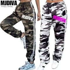 【新品タグ付】mjdiva MJDIVA ロングパンツ 迷彩 カモフラ 迷彩サイドライン入りダンススウェットパンツ 美尻 美脚 フィットネス