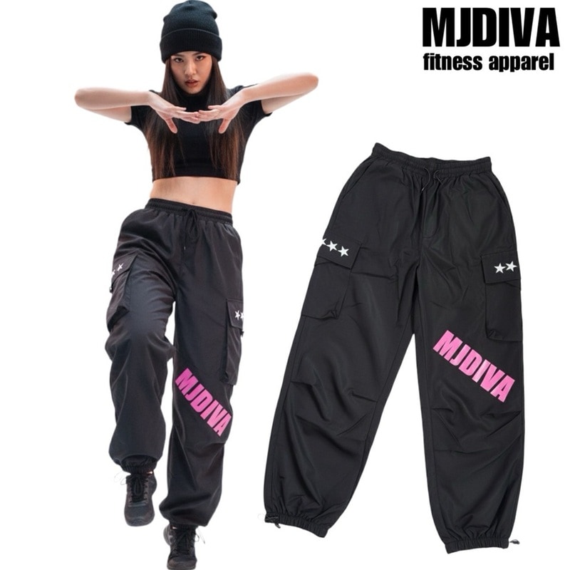 mjdiva MJDIVA カーゴパンツ ZUMBA リトモス ダンス ブラック ダンスカーゴパンツPINKロゴズンバ ダンス フィットネスウェア