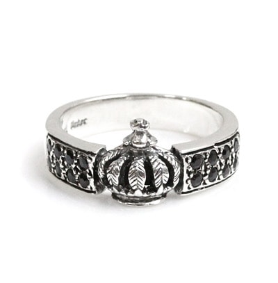 【本国オーダー・受注生産】Demi Band Crown Ring w/ Pave Onyx