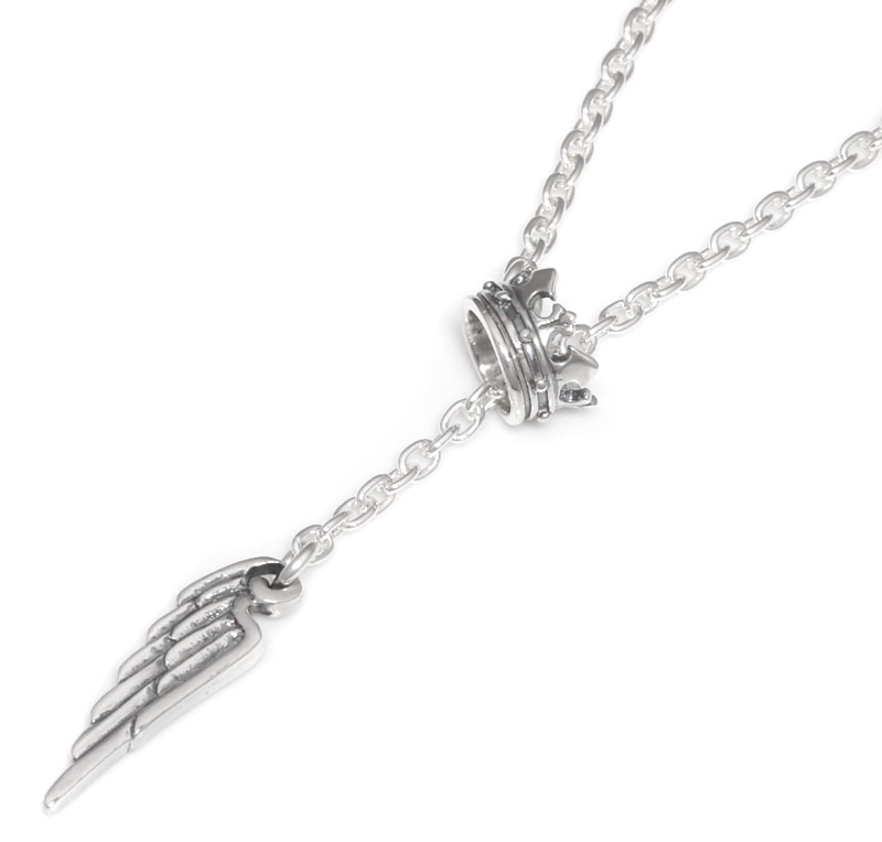 【本国オーダー・受注生産】WING CROWN NECKLACE Silver Small Oval Chain with Wing and Crown. 26”