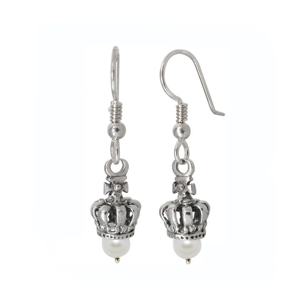 TINY CROWN ON HOOK EARRINGS w/ WHITE PEARL 　（1個単位)