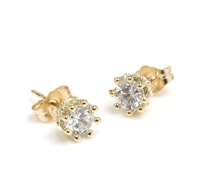 【本国オーダー・受注生産】10K TINY CROWN STONE STUDS/CZ（1個単位)