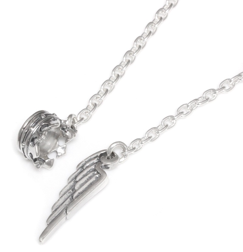 【本国オーダー・受注生産】WING CROWN NECKLACE Silver Small Oval Chain with Wing and Crown. 26”