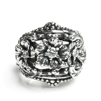 LANAI TRIPLE HIBISCUS w/ WINGS & HEART SIDES CZ