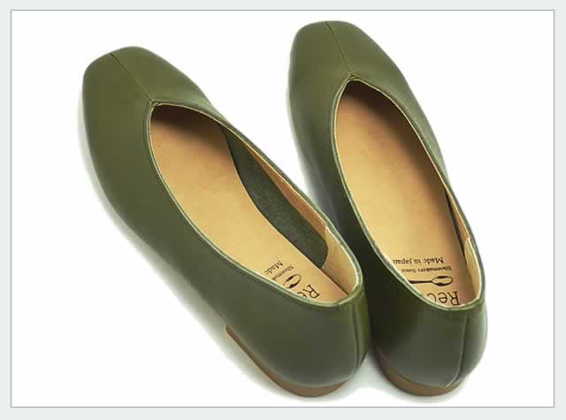 Recipe レシピ RP-267 Vカットスクエア OLV オリーブ スリップオン 靴