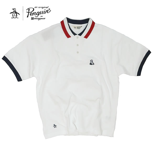 【即納】Penguin by Munsingwear ペンギン バイ マンシングウェア TRICOLOR COLLAR BIG POLO SHIRT トリコロールカラービッグポロシャツ WHITE ホワイト ポロシャツ ゴルフ メンズ 【正規取扱店】