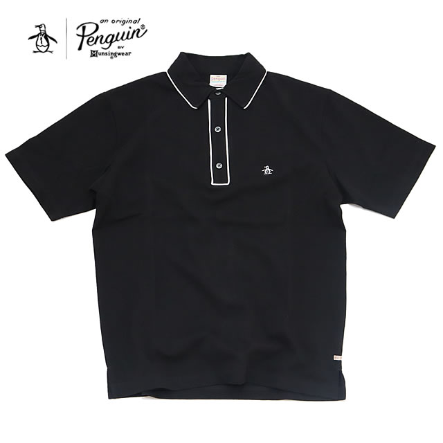 【即納】Penguin by Munsingwear ペンギン バイ マンシングウェア STYLE 2841 70'S SET IN GUSSET COLORTRIM POLO SHIRT スタイル2841 70'Sセットインガゼットパイピング BLACK ブラック メンズ ゴルフ【正規取扱店】