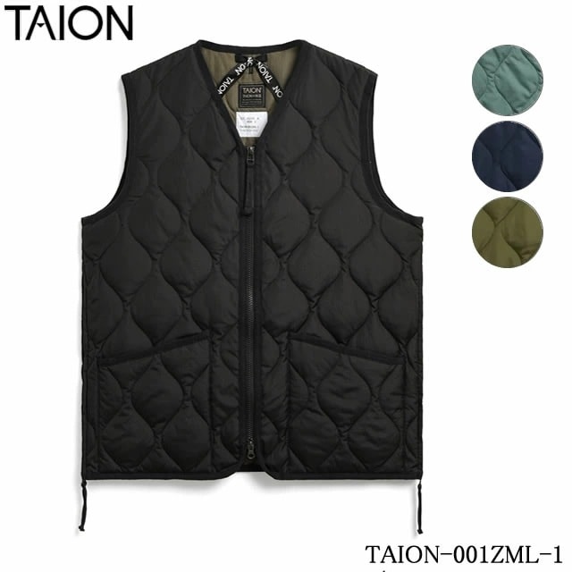 即納】TAION タイオン UNISEX MILITARY ZIP V NECK DOWN VEST