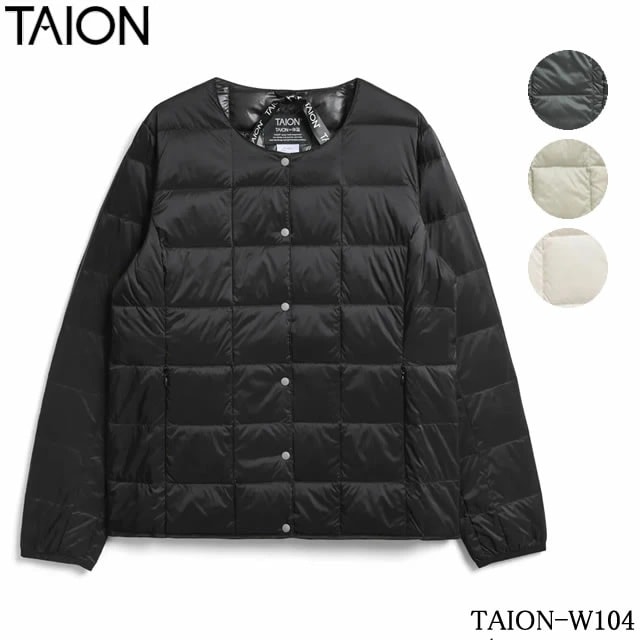 【即納】TAION タイオン WOMEN CREW-NECK DOWN JACKET ベーシック クルーネックボタン インナーダウンジャケット レディース ダウン インナーダウン 中綿 冬 冬用 防寒 温かい ダウンベスト ジレ レディース 黒 白 薄手 軽量 軽い ライトダウン ライトウエイトダウン