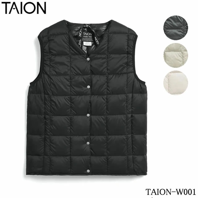 【即納】TAION タイオン V-NECK DOWN ベーシック Vネックボタン インナーダウンベスト レディース ダウン インナーダウン 中綿 冬 冬用 防寒 温かい 大きいサイズ ダウンベスト ジレ レディース 黒 白 薄手 軽量 軽い down vest ライトダウン ライトウエイトダウン
