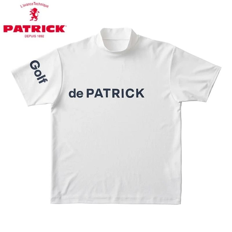 PATRICK GOLF パトリック ゴルフ メンズ ベアスムースロゴプリントモックネック WHT ホワイト 半袖シャツ ショートスリーブ 接触冷感 UVカット【返品交換送料無料】