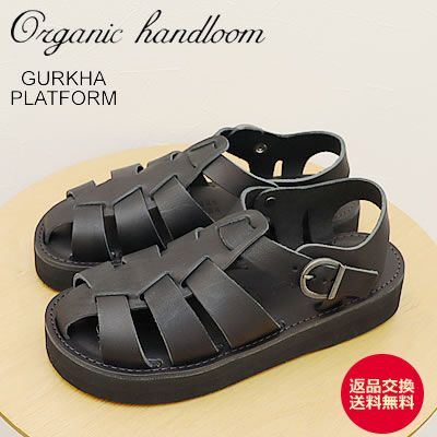 Organic handloom ˥åϥɥ롼 GURKHA PLATFORM 륫 ץåȥե BLACK ֥å  ǥ  ե 쥶 ȥåץ   ʸ̵