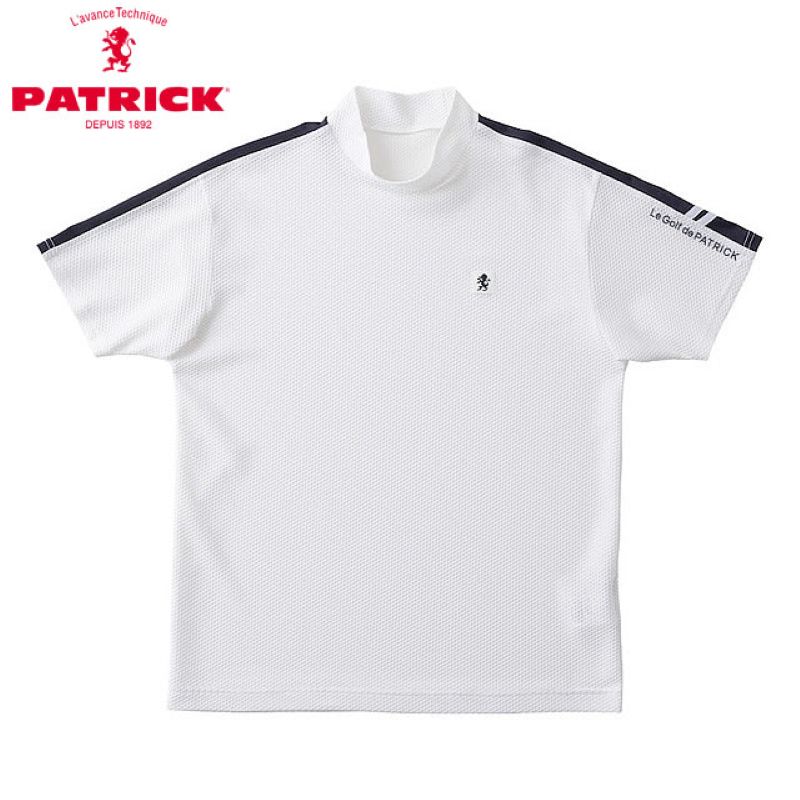 PATRICK GOLF パトリック ゴルフ メンズ プラスリッチメッシュモックネック WHT ホワイト 半袖シャツ ショートスリーブ 吸汗速乾 UVカット【返品交換送料無料】