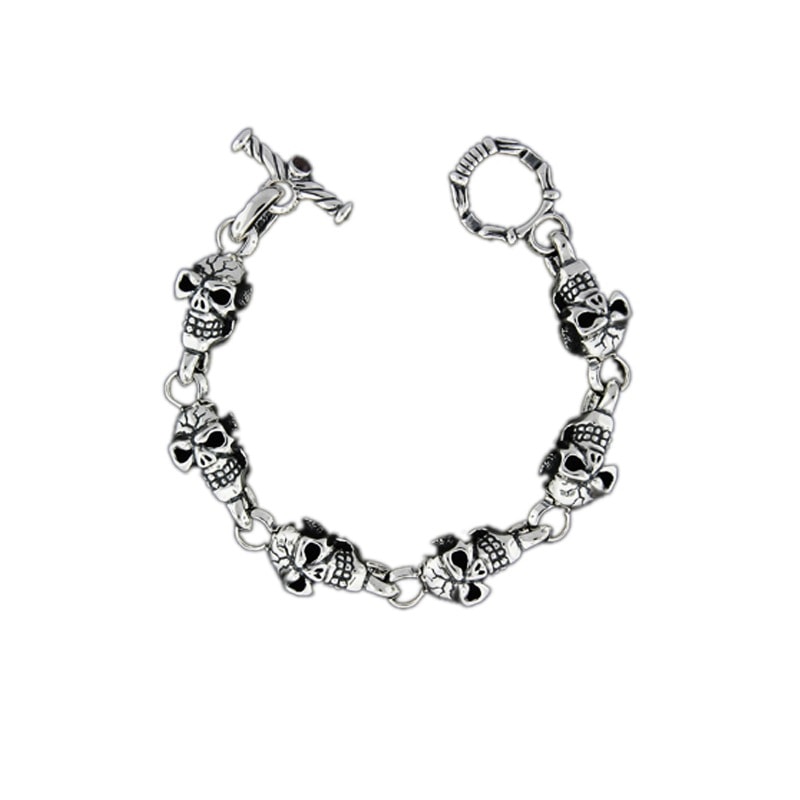 SKULL BRACELET - 6 SKULL WITH T-BAR CZ | ブレスレット | トラヴィス