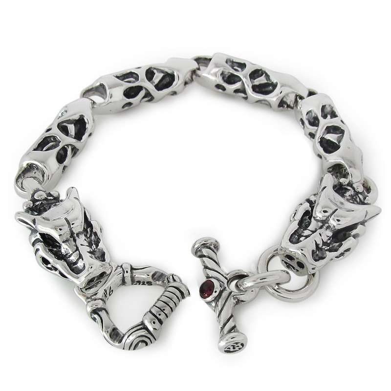 MEAT LINK WITH 2 GARGOYLE BRACELET WITH T-BAR CZ | ブレスレット