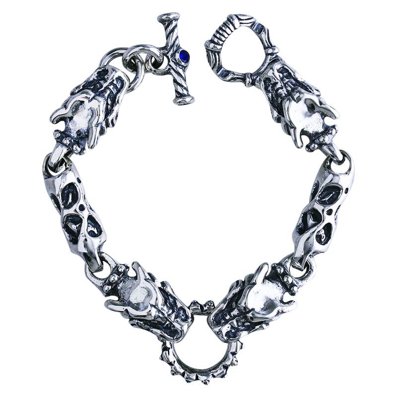 MEAT LINK WITH 4 GARGOYLE BRACELET WITH T-BAR CZ | ブレスレット