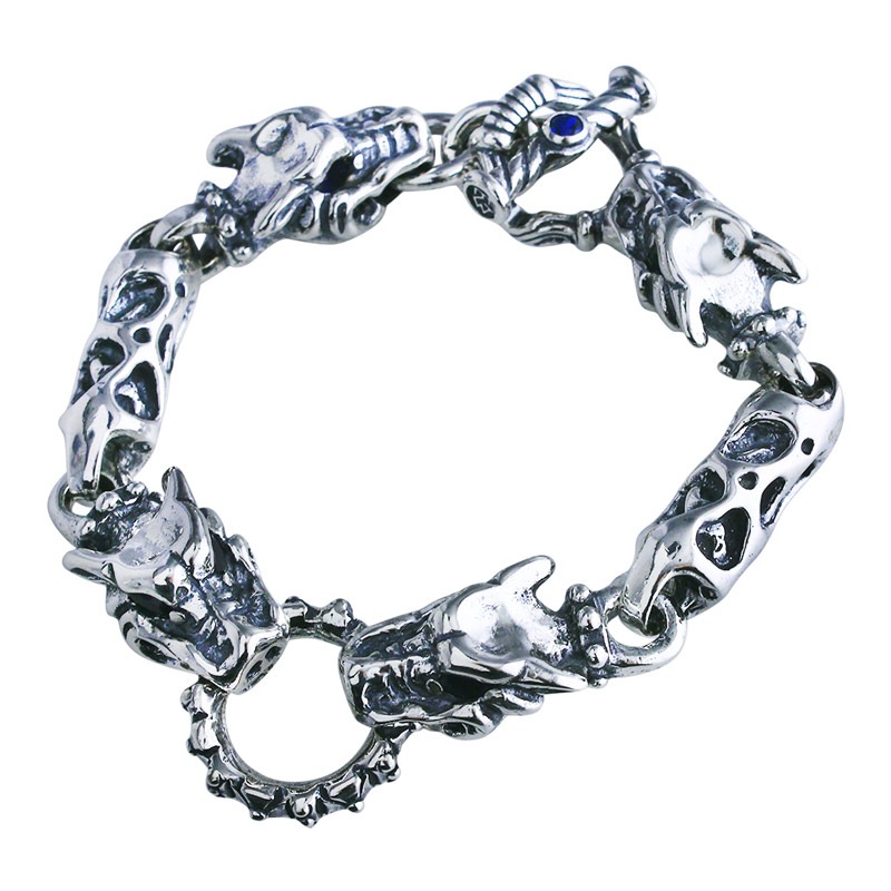 MEAT LINK WITH 4 GARGOYLE BRACELET WITH T-BAR CZ | ブレスレット