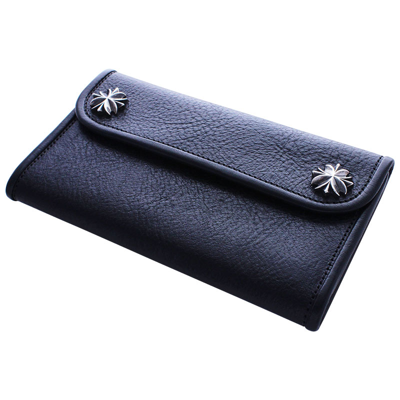 LARGE 3-FOLD - TRIBAL CROSS WALLET - WITH BLACK STINGRAY INLAY AND