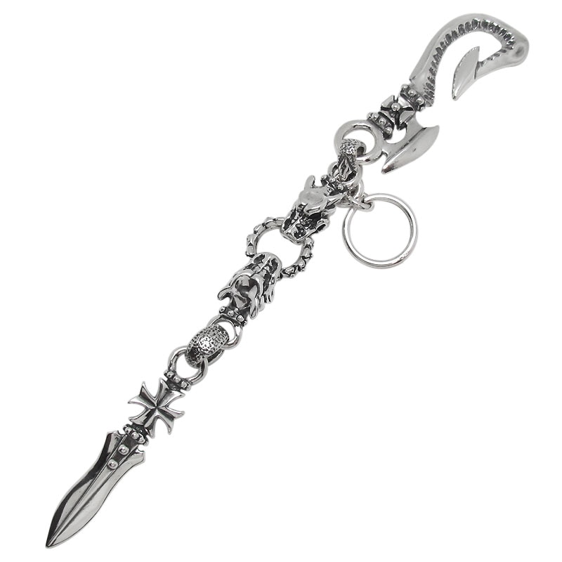 DOUBLE CROSS HOOK WITH STONE EYES 2GARGOYLES FORMEE RING AND ROGUE DAGGER KEY CHAIN