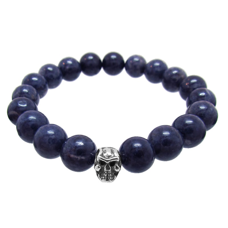 SWAG系 ブレスレットDETW STONE WITH LIL'G SKULL BEAD BRACELET (10mm SAPPHIRE
