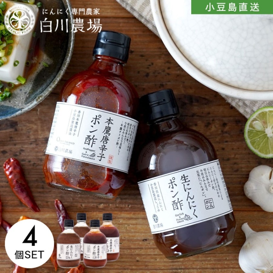 本鷹唐辛子ポン酢・生にんにくポン酢 各2 計4本セット 送料無料 白川