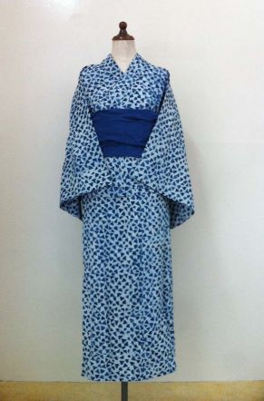 HitoMi 二部式浴衣セット ブロックプリント 三角づくし 紺