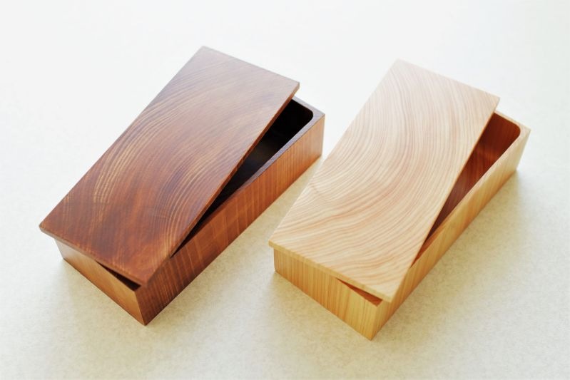 媛ひのき 弁当箱 「年輪」 L - 角あり LINK WOOD DESIGN 手作り 木製