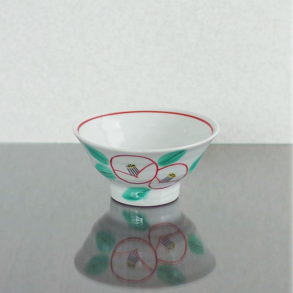 茶碗 小 色絵椿 150kcal 蔵珍窯 小さい茶碗 ご飯茶碗 緑 グリーン