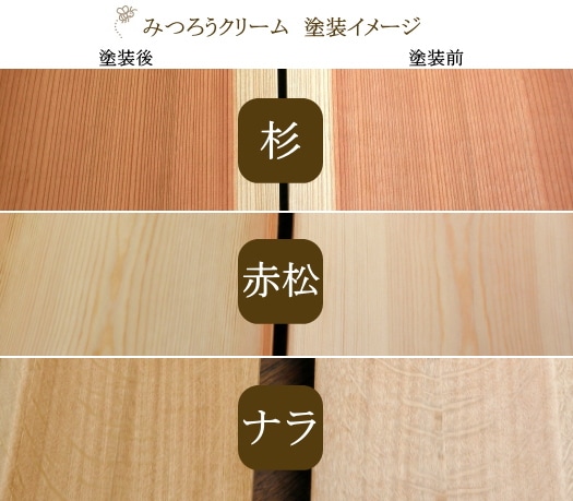 無垢材に無塗装と木工用みつろうクリームを塗ったもののです。