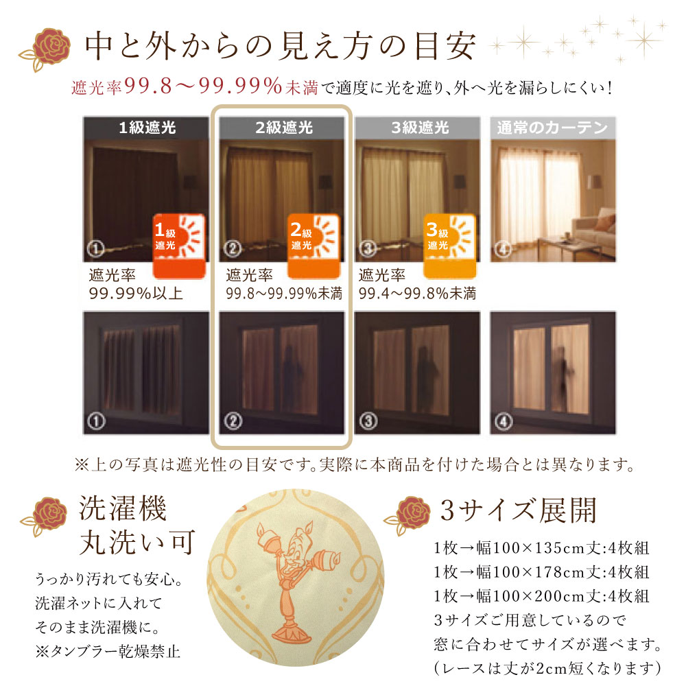 【送料込】美女と野獣　遮光2級カーテン2枚組 Amazon｜Disney(ディズニー) 美女と野獣 ベル2級遮光 遮熱