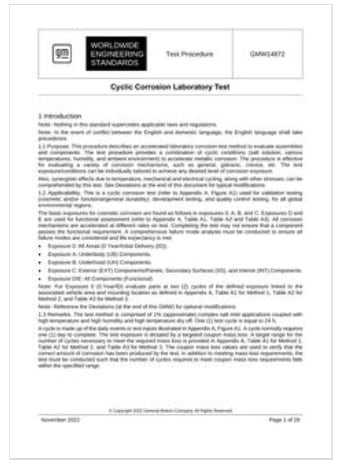 GM規格 GMW14872, 6th Edition, 2022: Cyclic Corrosion Laboratory Test