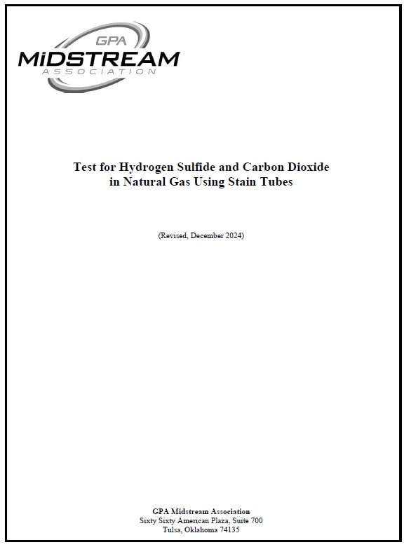 GPA規格 GPA 2377, 2024: Test for Hydrogen Sulfide and Carbon Dioxide in Natural Gas Using Stain Tubes