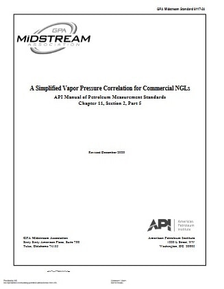 GPA規格 GPA 8117, 2025: A Simplified Vapor Pressure Correlation for Commercial NGLs