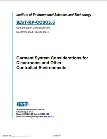 IEST推奨慣行 RP-CC003.5, 2023: Garment System Considerations for Cleanrooms & Other Controlled Environments
