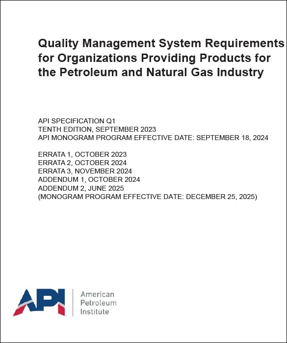 API規格 SPEC Q1, 10th Edition, 2023: Quality Management System Requirements for Organizations Providing Products for the Petroleum and Natural Gas Industry