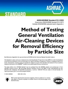 ASHRAE規格 STD 52.2, 2025: Method of Testing General Ventilation Air-Cleaning Devices for Removal Efficiency by Particle Size 