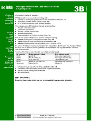 ISTA規格 3B, 2017: Packaged-Products for Less-Than-Truckload (LTL) Shipment 