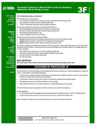 ISTA規格 3F, 2017: Packaged Products for Distribution Center to Retail Outlet Shipment 100 lb (45 kg)