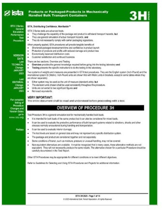 ISTA規格 3H, 2025: Performance Test for Products or Packaged-Products in Mechanically Handled Bulk Transport Containers