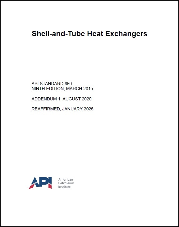 API規格 STD 660, 9th Edition, 2015,(Reaffirmed 2025): Shell-and-Tube Heat Exchangers