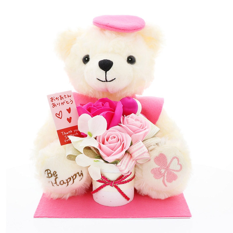 くま お祝い ピンク 花 母の日 誕生日 ぬいぐるみ 100歳 百寿