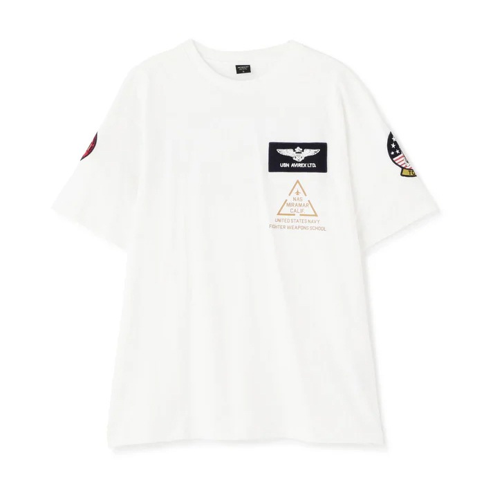 AVIREX TOP GUN PATCH & PRINT T-SHIRT<br>�ڥ�������å��� �ȥåץ��� �ѥå� �� �ץ��� T����ġ�7833934013 ��� ��ǥ����� �ߥ꥿�꡼ �����ȥɥ� �����奢�� T����� �ȥåץ��� ����åɥ��顼 ���롼�ͥå� ��åڥ� TOPGUN ���ӥ�å���