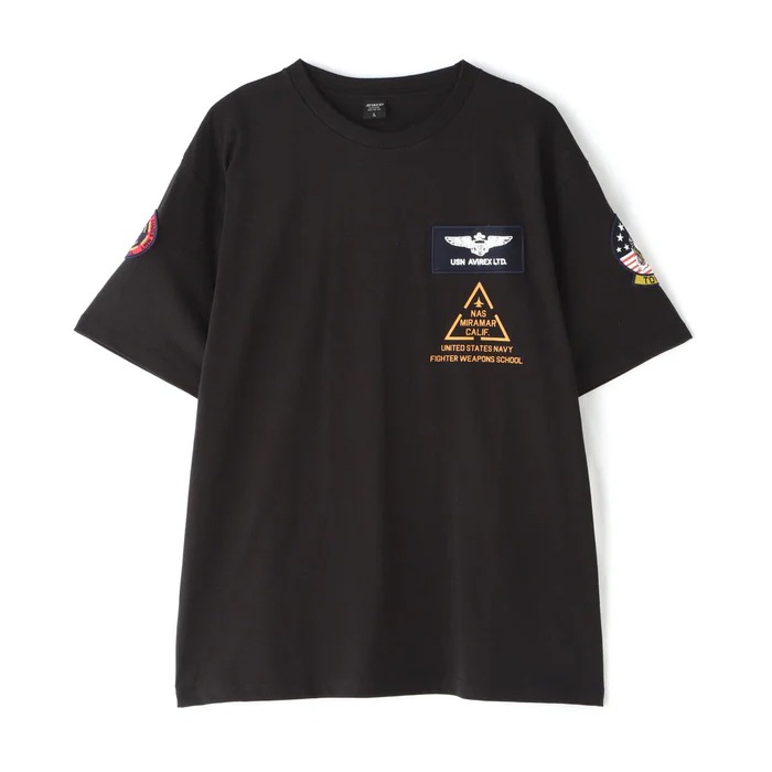 AVIREX TOP GUN PATCH & PRINT T-SHIRT<br>�ڥ�������å��� �ȥåץ��� �ѥå� �� �ץ��� T����ġ�7833934013 ��� ��ǥ����� �ߥ꥿�꡼ �����ȥɥ� �����奢�� T����� �ȥåץ��� ����åɥ��顼 ���롼�ͥå� ��åڥ� TOPGUN ���ӥ�å���